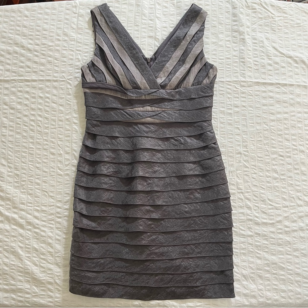 Adrianna Papell Gray Layered V-Neck Bandage Mini Dress